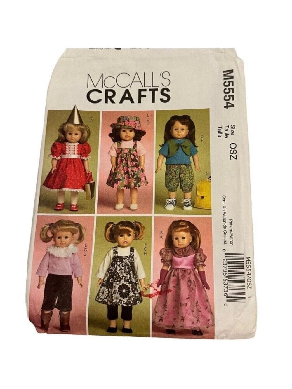 McCalls Crafts Sewing Pattern M5554 Doll Clothes Outfits OSZ